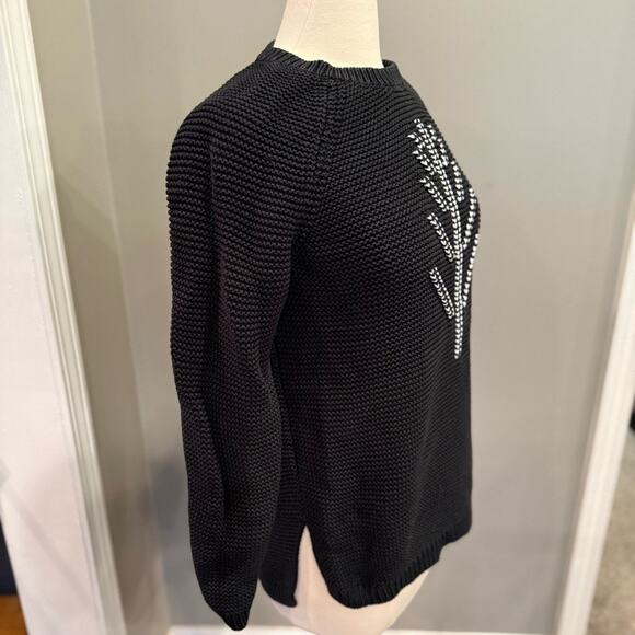 Woolrich Knit Sweater Crewneck Tree Black Sz Med Christmas Cabincore Apres Ski - Picture 4 of 13